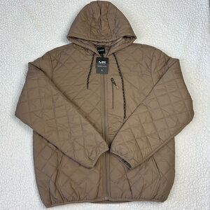 Mack Russo Bomber Jacket Men's XL Tan Quilted Hooded 3 Pockets On Front NWT